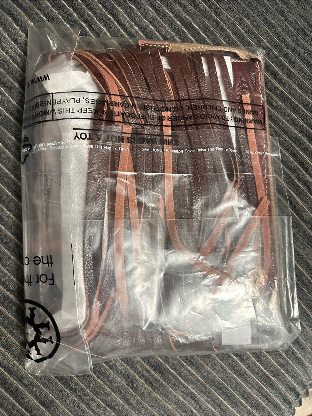 Myra Bag Clear Crossbody with Brown Leather Fringe and Tan Strap - Picture 3 of 7